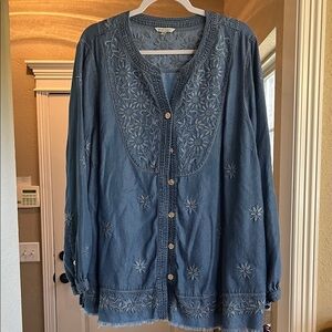 John Mark Blue Embroidered Blouse